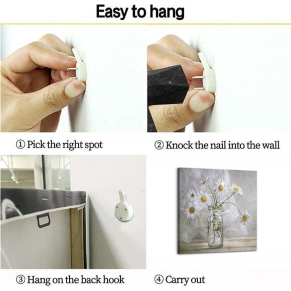 Bathroom Wall Décor, Canvas Wall Art, Modern Gallery Decor Print White daisy - Picture 15 of 16